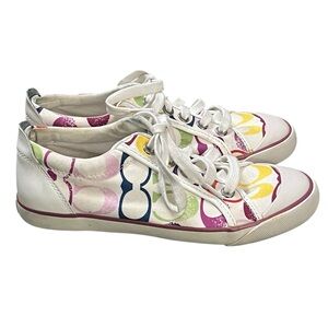 Coach Barrett multicolor logo canvas lace up sneakers Y2K